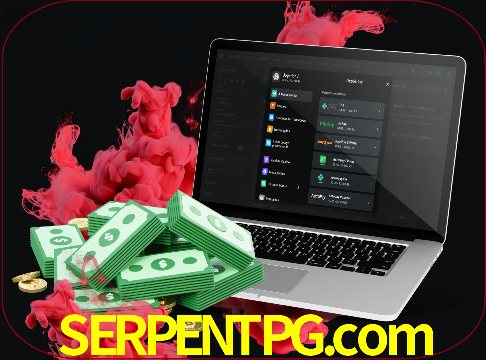 Para efetuar um depósito na sua conta serpentpg, basta escolher o método de depósito e especificar o montante.