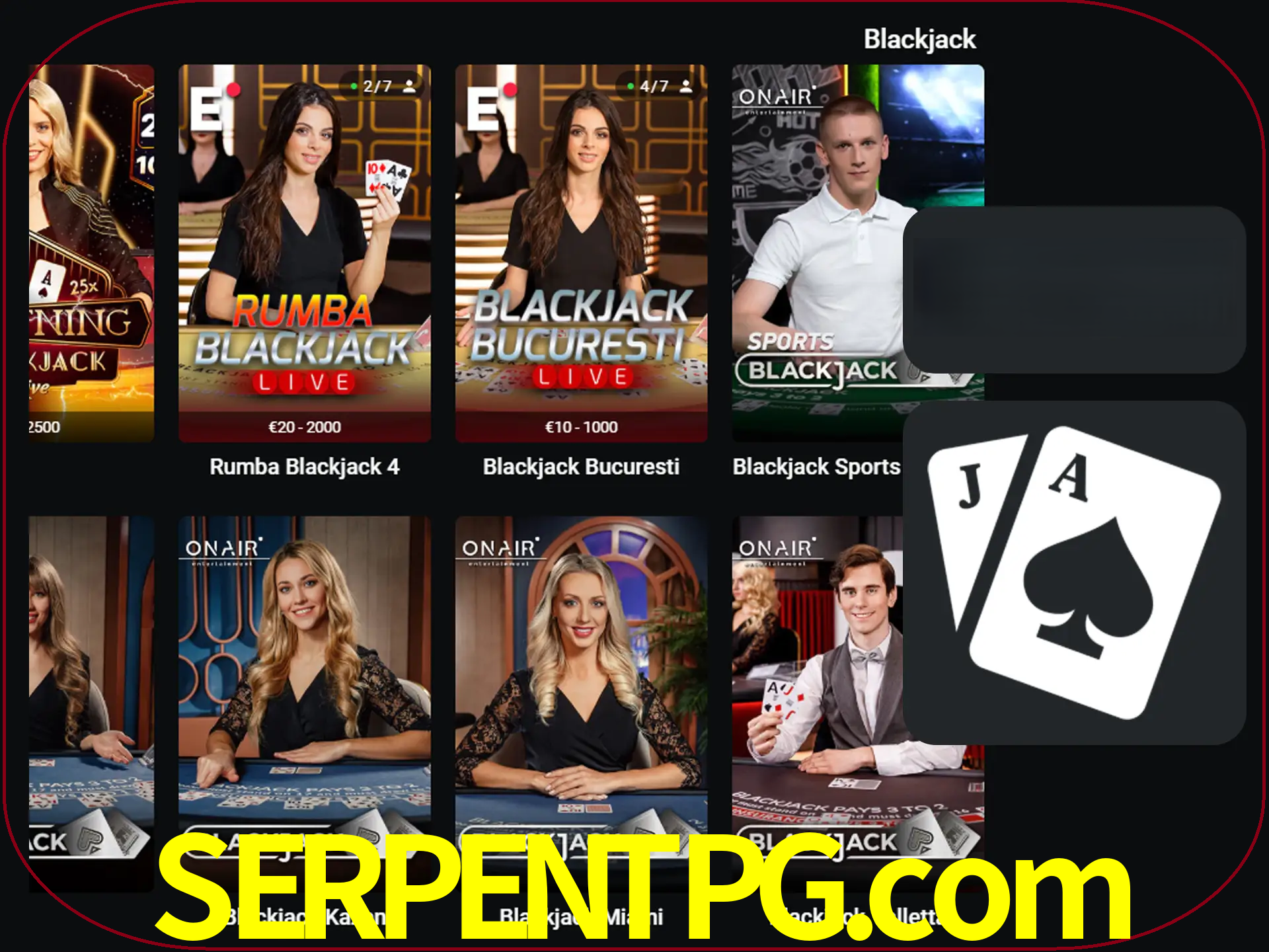Escolha uma mesa completa de jogadores de blackjack.